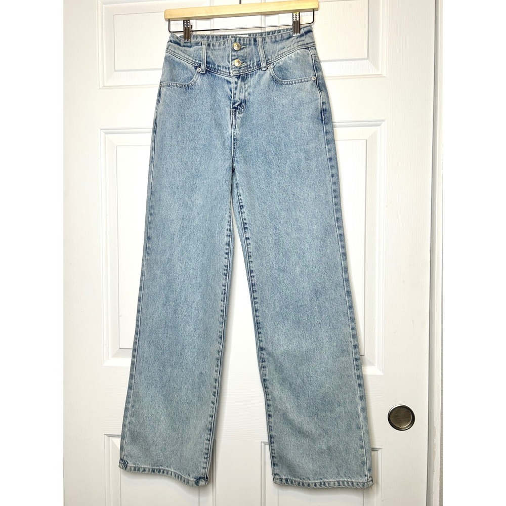 Princess Polly NWT Hasmyn Straight Leg Jeans Light Wash Blue High Rise Size 4